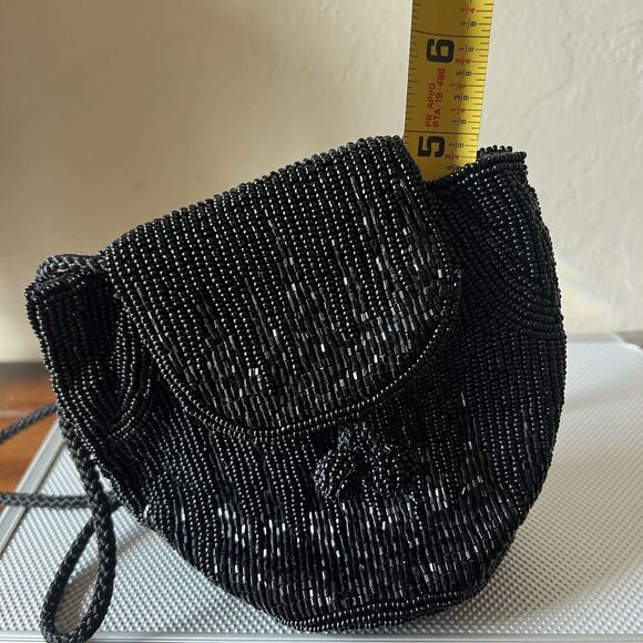 Marmi Shoulder Clutch Purse Handbag Black Beaded Evening Mini - Picture 8 of 11